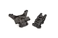 Two black plastic Traxxas Maxx 4S front bulkhead components shown from a top-down perspective against a white background.