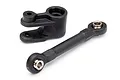 Traxxas Maxx 4S servo horn and steering linkage set featuring a black plastic servo horn and a black plastic steering rod with metal pivot balls.