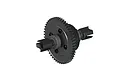 ARRMA 50T centre differential assembly featuring a large black gear, metal outdrives, and ball bearings on a plain white background.