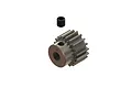 An 18-tooth metal pinion gear for RC cars with a separate black grub screw, shown against a plain white background.