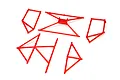 A set of five red plastic roll cage components for an ARRMA 1/7 scale Mojave RC vehicle, laid out on a white background.