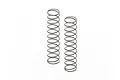 Two silver metal coil shock springs for RC vehicles, standing upright against a plain white background.
