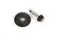 Axial heavy duty ring and pinion gear set for RC vehicles, featuring a dark grey metal ring gear and a matching pinion gear on a white background.