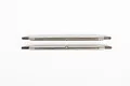 Two silver stainless steel RC turnbuckles with threaded ends, positioned horizontally against a plain white background.