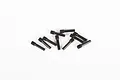 A collection of ten black metal grub pin screws arranged on a plain white background.