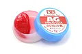 A small open container of Tamiya Anaerobic Gel Thread Lock with a bright blue lid and red gel visible inside.