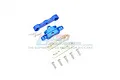 GPM Racing blue aluminium front lower suspension arm tie bar set for RC cars, including metal plates and screws.