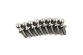 A set of eight silver-coloured metal pivot balls for RC cars arranged in a row against a white background.