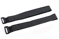 Two black hook and loop battery straps with plastic buckles, shown against a white background.