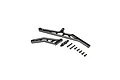 Losi black aluminium rear chassis brace set for DBXL-E 2.0, including two machined metal braces, a standoff, and mounting screws.