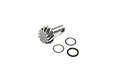 A metal 12T differential pinion gear for a Losi DBXL-E 2.0 RC car, shown with two small metal shims or washers on a white background.