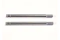 Two shiny metal shock shafts for Traxxas RC vehicles, shown side by side against a white background.