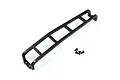 A black metal rear ladder accessory for an RC crawler, shown with two small mounting screws on a white background.