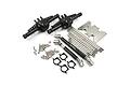 Yeah Racing black aluminium chassis upgrade set for Axial SCX10 II including axle housings, drive shafts, suspension links, and hardware.