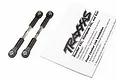 Two Traxxas 56mm turnbuckles with black plastic rod ends and metal shafts, shown next to an instruction manual.