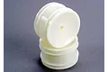 Two white 2.2-inch dished RC buggy rims stacked on a grey surface.