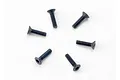 Six black metal countersunk head screws arranged in a circle on a white background.