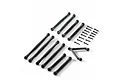 A set of black plastic suspension links and small metal screws for an Axial SCX24 RC crawler, arranged on a white background.