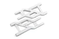 Two white Traxxas heavy-duty front suspension arms for RC vehicles, shown from an overhead angle against a white background.