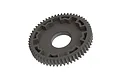 A dark grey ARRMA HD 57T spur gear for RC vehicles, featuring a central hole and reinforced internal ribbing, isolated on a white background.