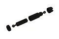 An exploded view of an ARRMA composite slider drive shaft assembly, showing the shaft, housing, and end caps.