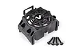 Traxxas Velineon 540XL motor cooling fan cover in black plastic with four mounting screws on a white background.