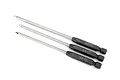 Three Traxxas ball hex driver bits in 2.0mm, 2.5mm, and 3.0mm sizes with 1/4 inch drive shanks.