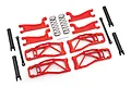 Traxxas Maxx 4S WideMaxx suspension kit in red, featuring suspension arms, springs, turnbuckles, and drive shafts on a white background.