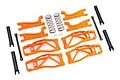 Traxxas Maxx 4S WideMaxx suspension kit in orange, including suspension arms, springs, turnbuckles, and drive shafts.