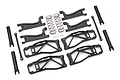 Traxxas Maxx 4S WideMaxx suspension kit including black suspension arms, shock springs, and turnbuckles on a white background.