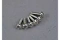 A set of six silver-coloured metal washer head screws arranged in a fan shape on a grey background.