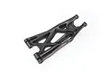 A black Traxxas X-Maxx heavy-duty lower suspension arm shown from an angled perspective against a white background.