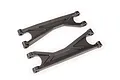 Two black Traxxas X-Maxx heavy-duty upper suspension arms shown from a top-down angle against a white background.