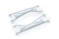 Two white Traxxas X-Maxx heavy-duty upper suspension arms shown from a top-down angle against a plain white background.