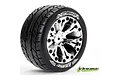 A single Louise ST-Rocket RC stadium truck tyre mounted on a chrome-finished multi-spoke wheel against a white background.