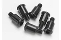 A group of six black metal shoulder screws with button heads and hex sockets, arranged on a plain white background.