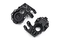 Two black aluminium front inner portal drive housings for Traxxas TRX-4 by Yeah Racing, shown from different angles on a white background.
