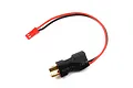 A Yeah Racing adapter cable with a male JST connector on one end and a male Deans T-plug connector on the other, connected by red and black wires.