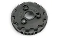 A black plastic 86T 48P spur gear for Traxxas RC vehicles, shown from a top-down angle against a white background.