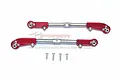 Two red aluminium and stainless steel adjustable steering turnbuckles with four small screws for ARRMA RC vehicles.