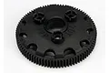 A black Traxxas 90T 48dp spur gear for RC vehicles, shown from an angled top-down perspective against a white background.