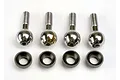 Four silver metal pivot balls with threaded shafts and four black plastic cap bushings arranged in two rows on a white background.