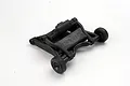 A black Traxxas wheelie bar assembly for RC vehicles, featuring two small wheels and a molded plastic frame with the Traxxas logo.