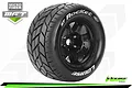 A single Louise 3.8 inch ST-Rocket MFT tyre mounted on a black RC wheel, featuring a directional tread pattern and white sidewall branding.