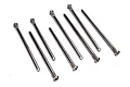 A set of eight metal suspension screw pins for Traxxas RC vehicles, featuring various lengths and threaded heads.