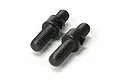 Two black metal threaded turnbuckle shafts for RC vehicles on a white background.