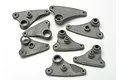 A set of eight grey plastic Traxxas progressive rocker arms for RC vehicles, arranged on a white background.