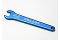 A blue anodized aluminum 8mm flat spanner wrench with the Traxxas logo laser-etched on the handle.