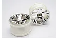 Two Traxxas 2.8-inch All-Star chrome rims with white plastic barrels on a plain white background.