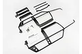 Traxxas ExoCage components including two main black roll cage side frames, mounting brackets, hardware in a bag, and an instruction manual on a white background.